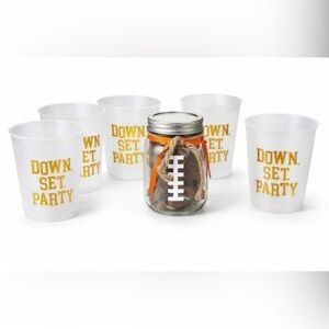 Football Party Set NWOT - 5 "Down Set Party" Frosted Cups & Mason Jar Decor